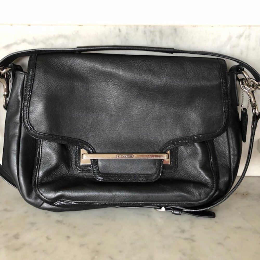 COACH Taylor Black Leather Marin Satchel Tote Shoulder Bag Vintage
